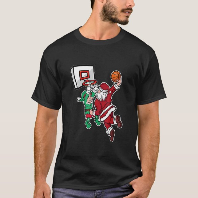 Christmas Basketball Player Santa Dunk Xmas T-Shirt (Front)