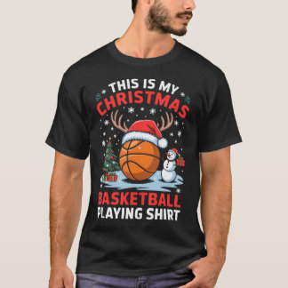 Christmas Basketball Player Santa Hat Basketball C T-Shirt