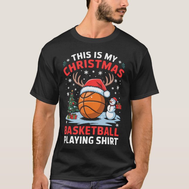 Christmas Basketball Player Santa Hat Basketball C T-Shirt (Front)