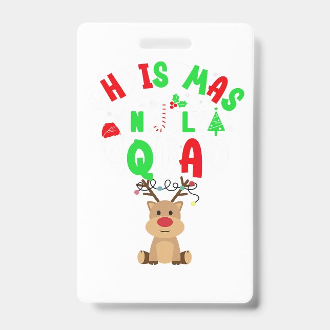 Christmas Basketball Reindeer Funny Santa Hat Xmas ID Badge (Front)