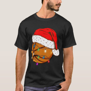 Christmas Basketball Santa Hat Funny Sport Xmas T-Shirt