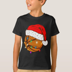 Christmas Basketball Santa Hat Funny Sport Xmas T-Shirt