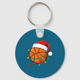 Christmas Basketball Santa Hat Wrapped In Lights H Key Ring