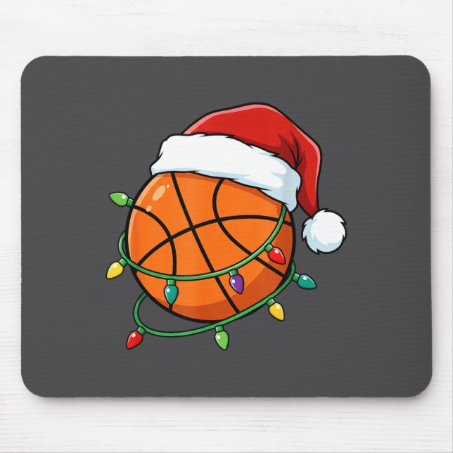 Christmas Basketball Santa Hat Wrapped In Lights H Mouse Pad (Front)