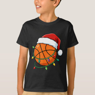 Christmas Basketball Santa Hat Wrapped In Lights H T-Shirt
