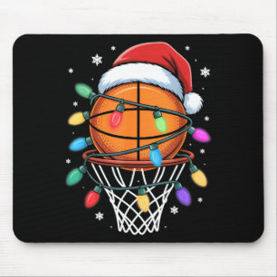 Christmas Basketball Santa Hat Xmas Light Basketba Mouse Pad