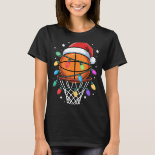 Christmas Basketball Santa Hat Xmas Light Basketba T-Shirt