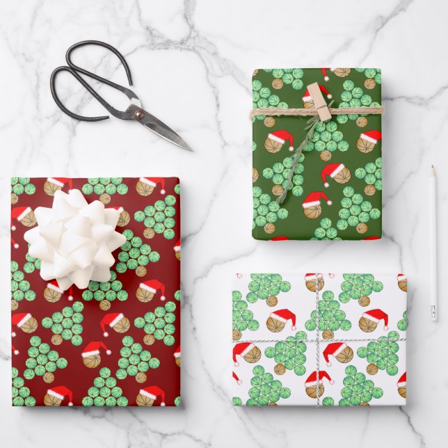 Christmas Basketball Santa Hats Wrapping Paper Sheet (Front)