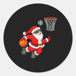 Christmas Basketball Santa Playing Classic Round Sticker