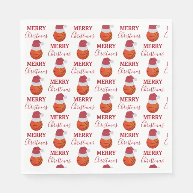 Christmas Basketball Sports Ball Party Napkin (Front)