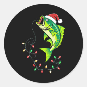 Christmas Bass Fish Santa Hat Lights Fishing Xmas Classic Round Sticker