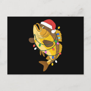 Christmas Bass Fish Santa Hat Lights Fishing Xmas Holiday Postcard