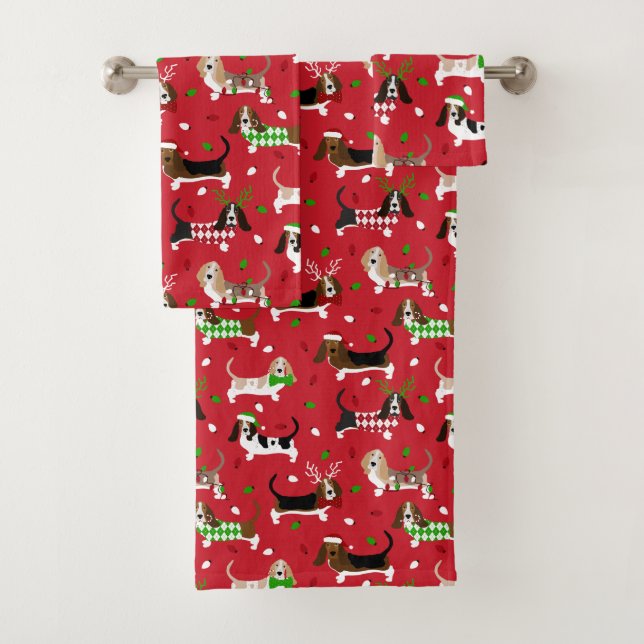 Christmas Basset Hound Bath Towel Set (Insitu)