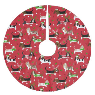 Christmas Basset Hound Brushed Polyester Tree Skirt