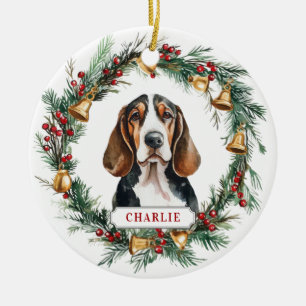 Christmas Basset Hound Ceramic Circle Ornament