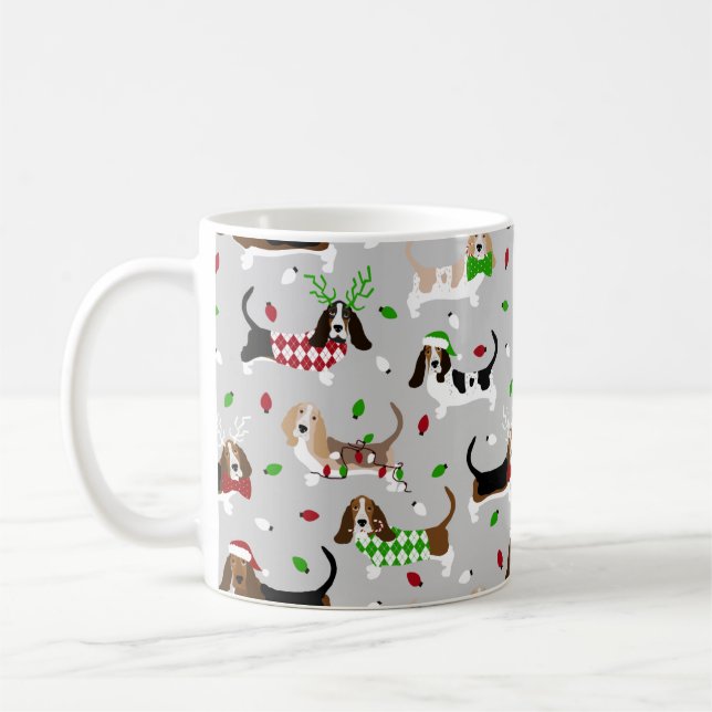 Christmas Basset Hound Coffee Mug (Left)