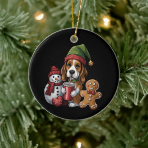 Christmas Basset Hound Dog Elf Merry Xmas Ceramic Tree Decoration