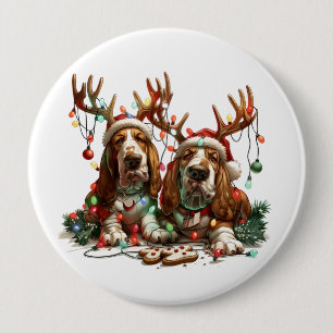 Christmas Basset Hound Dogs 10 Cm Round Badge