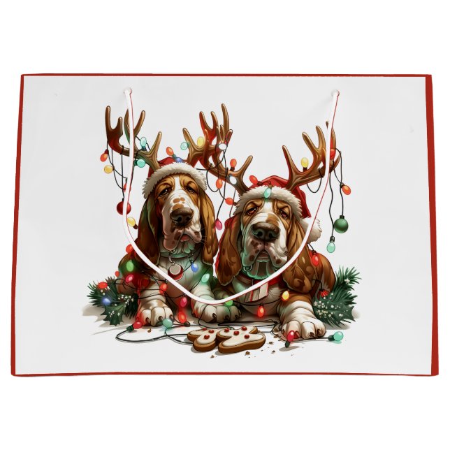 Christmas Basset Hound Dogs Large Gift Bag (Front)