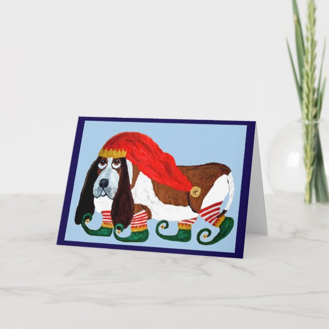 Christmas Basset Hound Elf Card (Front)