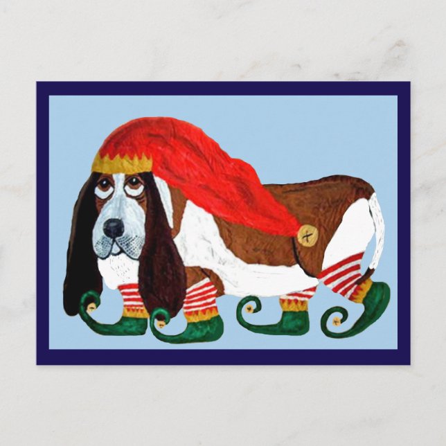 Christmas Basset Hound Elf Postcard (Front)