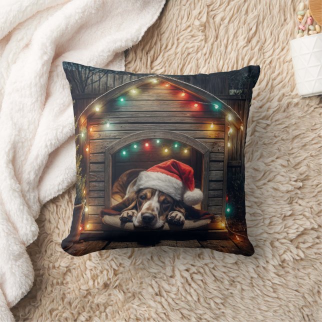 Christmas Basset Hound In Doghouse Cushion (Blanket)