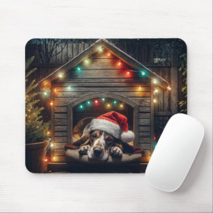 Christmas Basset Hound In Doghouse Mouse Pad