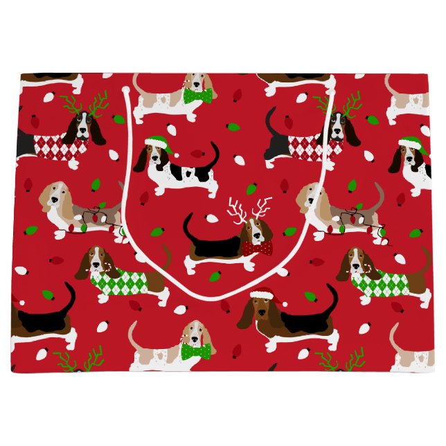 Christmas Basset Hound Large Gift Bag (Front)