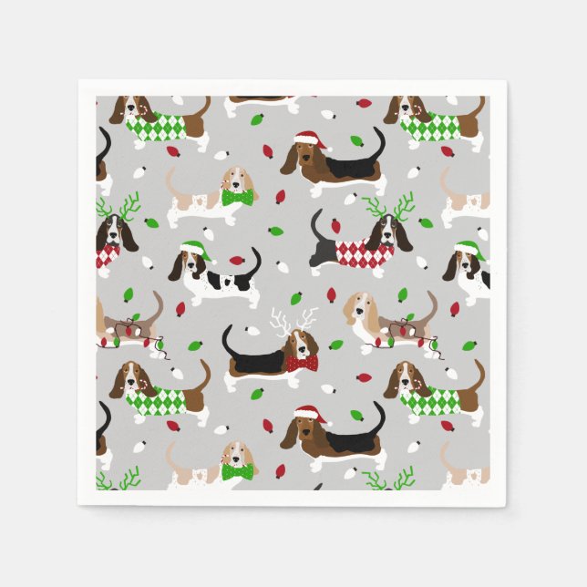 Christmas Basset Hound Napkins (Front)