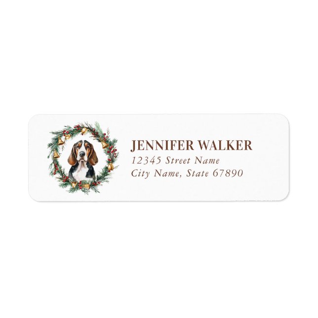 Christmas Basset Hound Return Address Labels (Front)