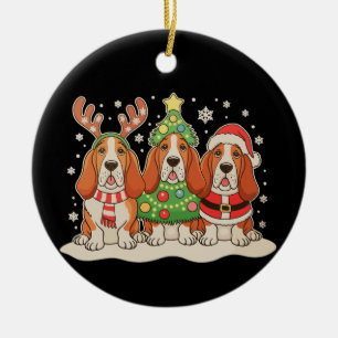 Christmas Basset Hound Santa Hat Reindeer Dog Xmas Ceramic Tree Decoration