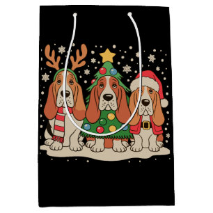 Christmas Basset Hound Santa Reindeer Dog Xmas Medium Gift Bag