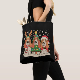 Christmas Basset Hound Santa Reindeer Dog Xmas Tote Bag