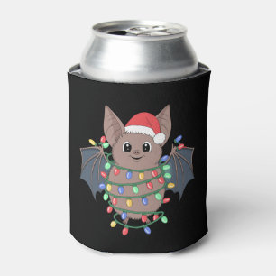 Christmas Bat Santa Hat Lights Holiday Xmas Season Can Cooler