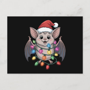 Christmas Bat Santa Hat Lights Xmas Holiday Animal Postcard