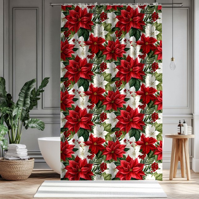 Christmas Bath Curtain Poinsettia Winter Accent (Christmas Bath Curtain Poinsettia Winter Accent)