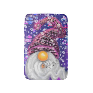 Christmas Bath Mat Gnome In Purple Hat Singing