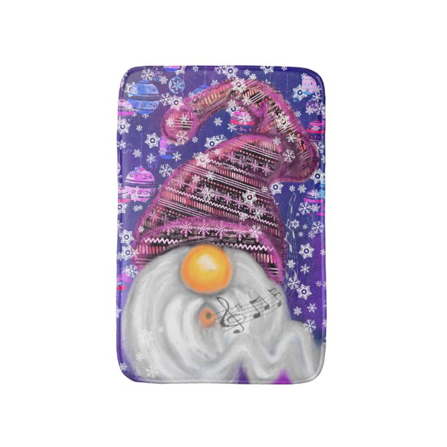 Christmas Bath Mat Gnome In Purple Hat Singing (Front Vertical)