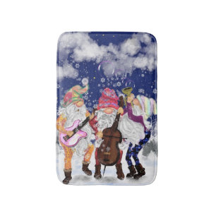 Christmas Bath Mat Happy Gnome Music Band