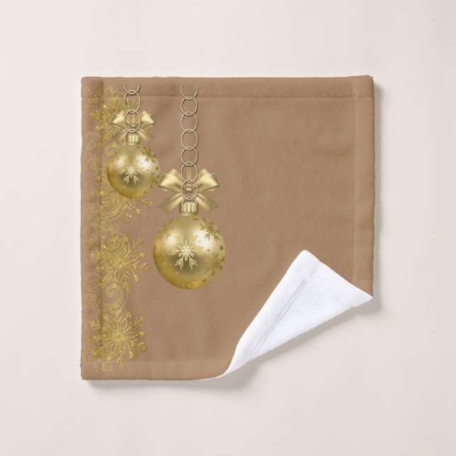 Christmas Bath Towel Sets, Gold Balls (Wash Cloth)