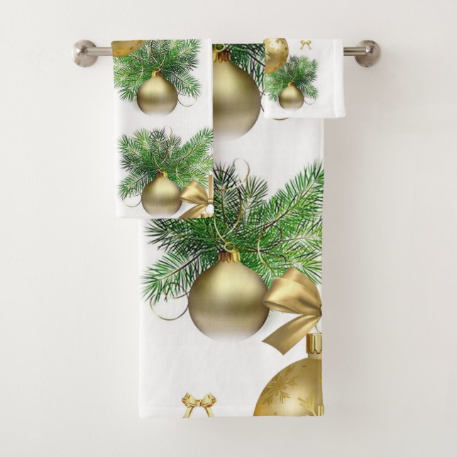 Christmas Bath Towel Sets, Gold Balls (Insitu)