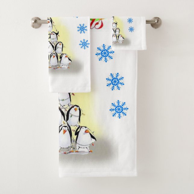 Christmas Bath Towel Sets, Penguin (Insitu)