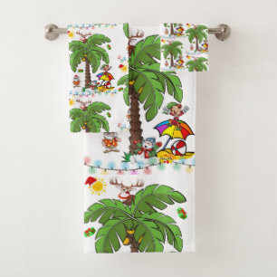 Christmas Bath Towel Sets, Santa Claus Beach Party