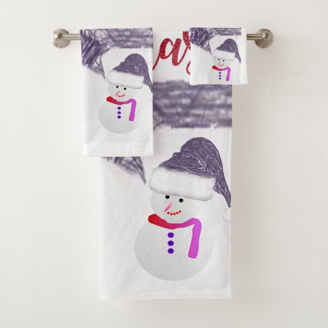 Christmas Bath Towel Sets, Snowman (Insitu)