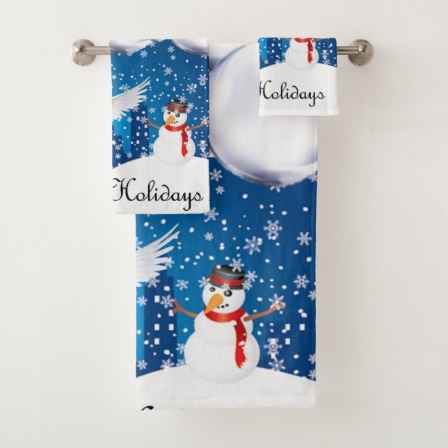 Christmas Bath Towel Sets, Snowman (Insitu)