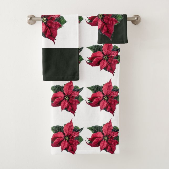 Christmas Bathroom Towel Set Poinsettia Pattern (Insitu)