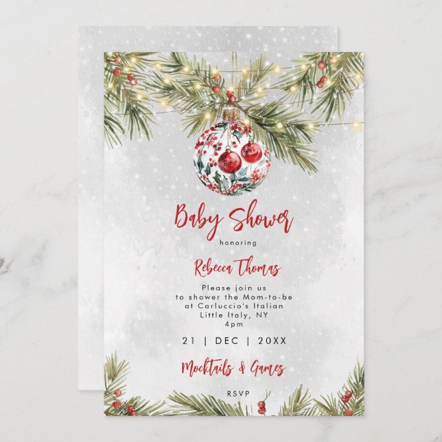 christmas bauble baby shower invitation (Front/Back)