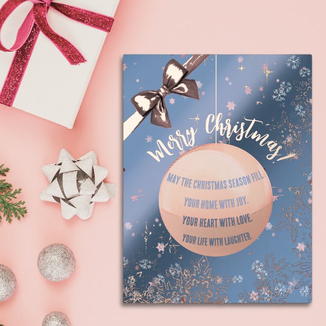 Christmas bauble in sweet pink and blue foil holiday postcard (Creator Uploaded)