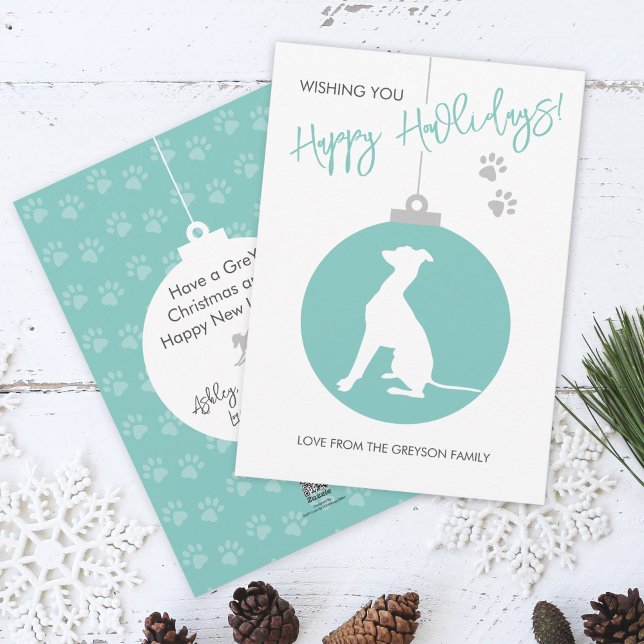 Christmas Bauble Italian Greyhound Dog Silhouette Holiday Card (Creator Uploaded)