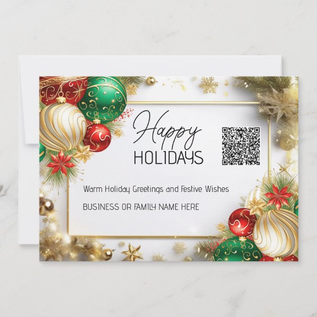Christmas bauble luxurious white gold QR business  Holiday Card (Front)